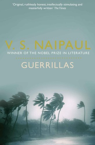Book cover for "Guerrillas" by V.S. Naipaul with palm trees in mist.
