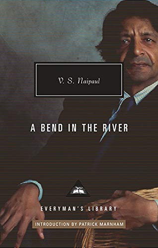 Book cover: "A Bend in the River" by V.S. Naipaul, portrait of an author.