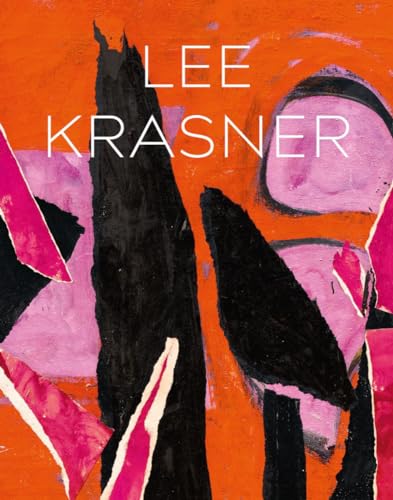 Book cover with abstract orange, black, and pink shapes and white text Lee Krasner.