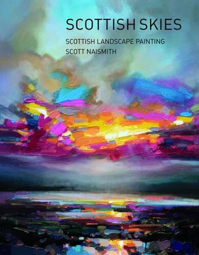 Book cover: colorful, abstract landscape painting of Scottish skies and water.