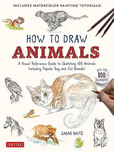 Book cover featuring animal sketches and watercolor painting tools.
