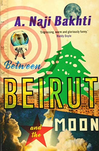 Book cover: astronaut, Lebanese cedar, city, moon, and bold title text.