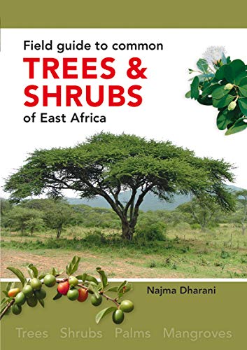 Book cover: “Trees & Shrubs of East Africa” with tree image.
