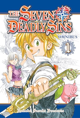 The Seven Deadly Sins Omnibus volume 1 manga cover featuring Meliodas, Elizabeth, and Hawk.