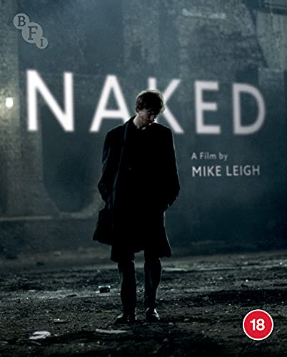 Blu-ray cover for “Naked” featuring a man in a coat, looking down.