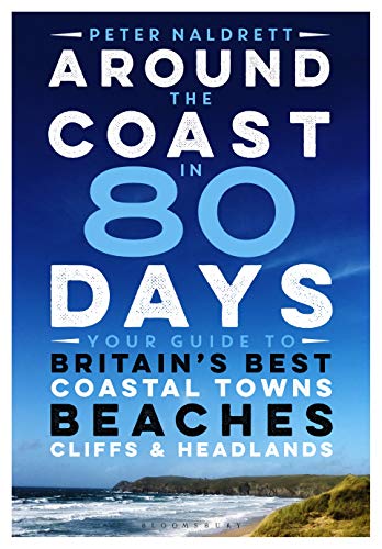 Book cover with blue text over a coastal scene of waves and cliffs.