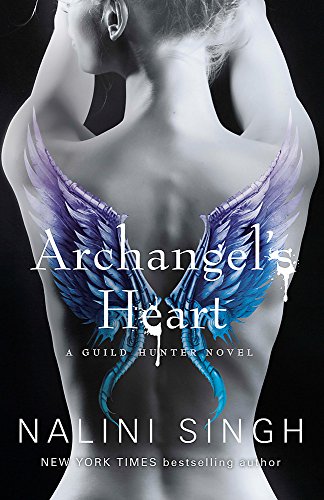 Book cover: woman's back with blue and purple wing and swirl design.