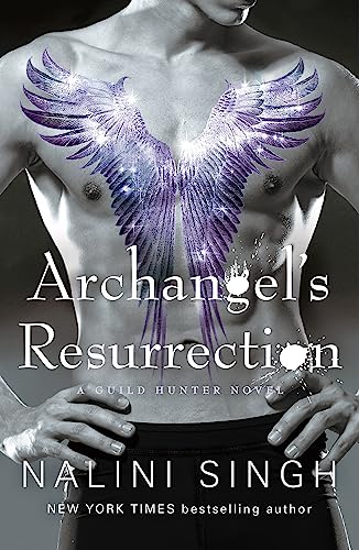 Book cover: Torso with purple, glittering wings and title “Archangel’s Resurrection.”