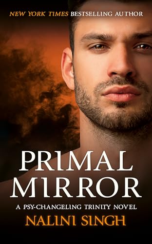 Book cover: "Primal Mirror" features a man’s face against a dark, fiery background.