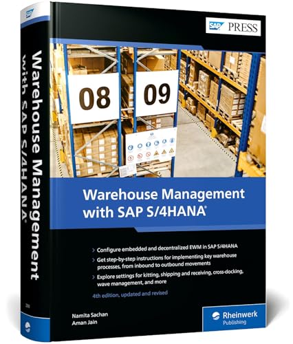 Book cover: "Warehouse Management with SAP S/4HANA" showing a warehouse interior.