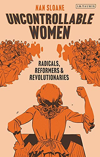 Book cover illustration of a woman addressing a crowd of women with a raised fist.