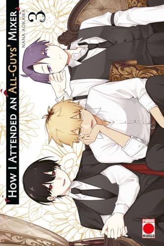 Three young men in formal attire sit together on a couch on this manga cover.
