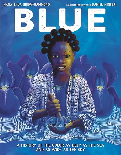 Book cover: "BLUE" with a portrait of a young Black woman and blue flowers.