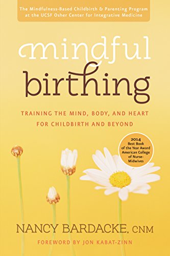 Book cover for "Mindful Birthing" with daisies on a yellow background.