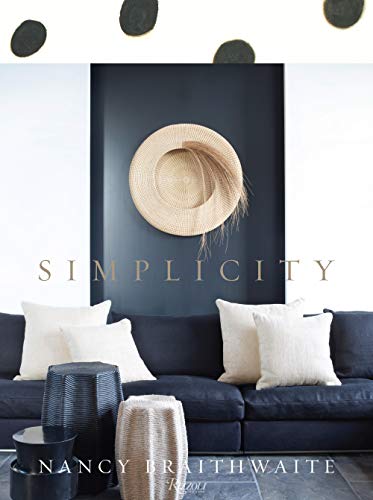 Book cover: navy sofa, straw hat, and text "Simplicity" by Nancy Braithwaite.