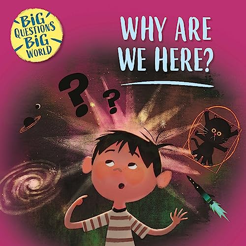 Boy with question marks and space imagery, book cover.