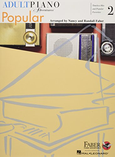 Cover of Adult Piano Adventures Popular Book 2 with vintage radios and piano illustration.