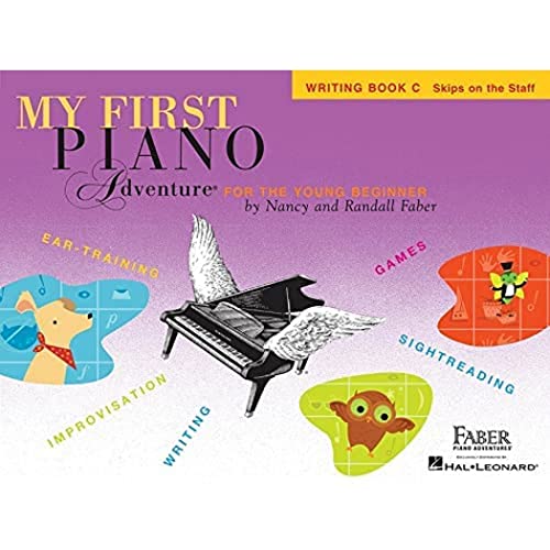 Piano adventure writing book cover with a piano, bird, and colorful graphics.