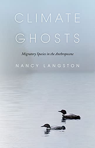 Book cover with title “Climate Ghosts” and two loons on water.