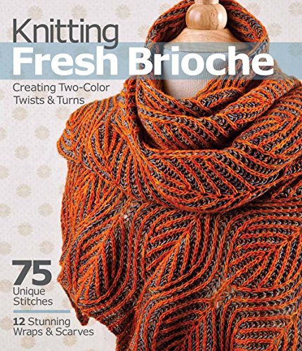 Book cover featuring an orange and navy brioche knit scarf on a mannequin.