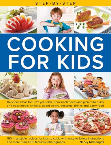 Cookbook cover with colorful food images and children cooking.