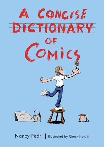 Book cover: “A Concise Dictionary of Comics” with cartoon illustrator.