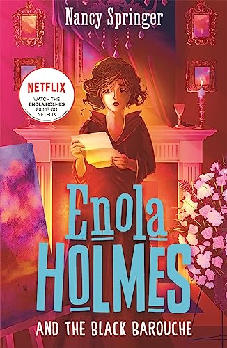 Book cover featuring young woman, Enola Holmes, holding a letter.