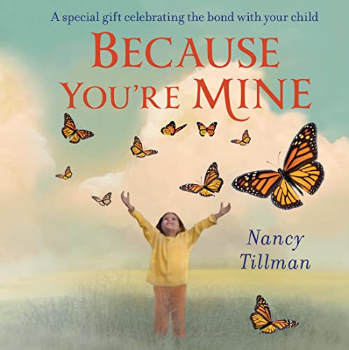Book cover with a child reaching for orange and black butterflies.