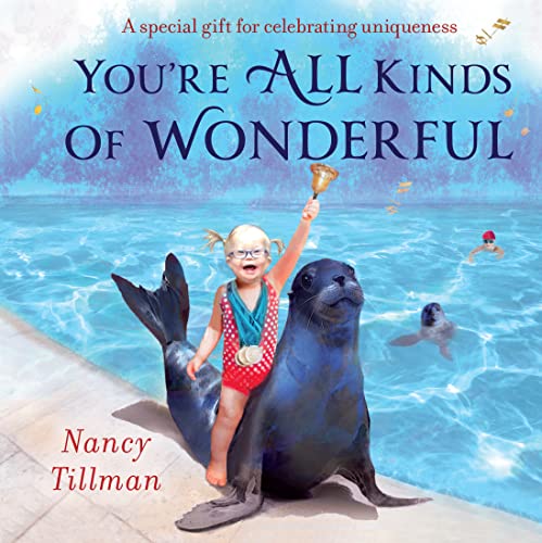 Book cover with a child riding a seal in a blue pool.