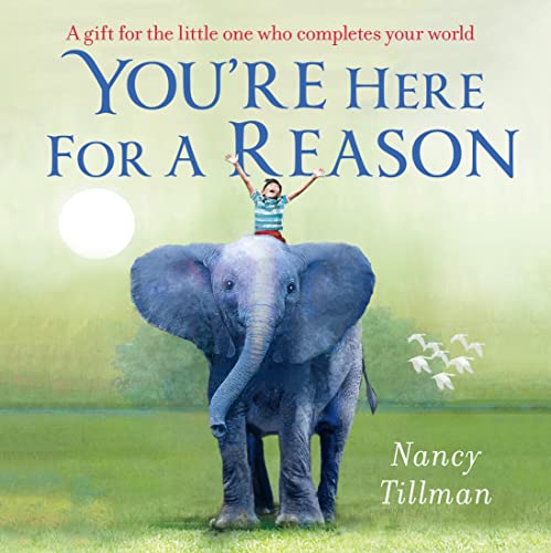 Book cover: child on elephant's back, with a bright moon backdrop.