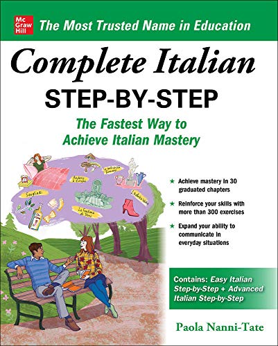 Cover of “Complete Italian Step-by-Step” textbook, people on a bench.