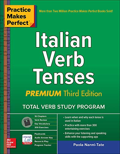 Green cover of “Italian Verb Tenses” practice workbook, third edition.