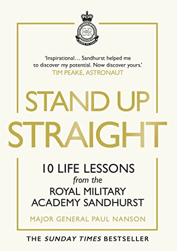 Book cover: "Stand Up Straight" with Sandhurst crest and author name.