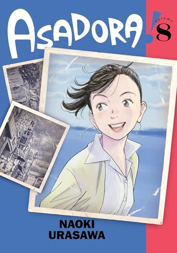 Manga cover for Asadora! Volume 8 featuring a smiling girl in a photo frame.