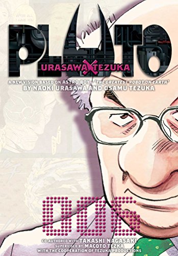 Manga cover for Pluto Volume 6 featuring a close-up illustration of a man's face.