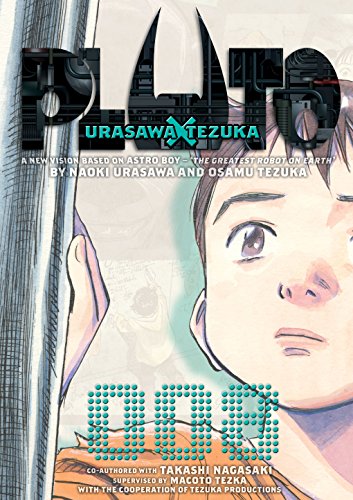 Manga cover art for Pluto Volume 8 featuring a young boy's face.