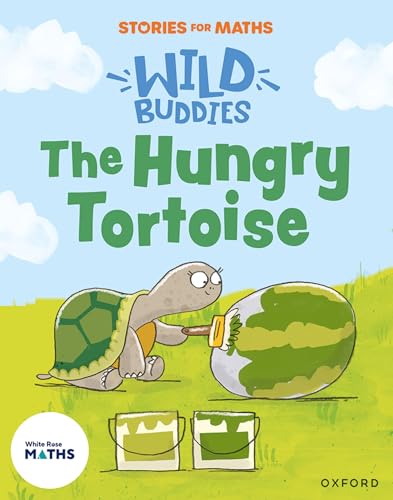 Book cover: cartoon tortoise eating a large watermelon on green grass.