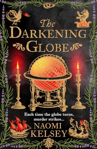 Book cover: a golden globe between candles, with mythical creatures.