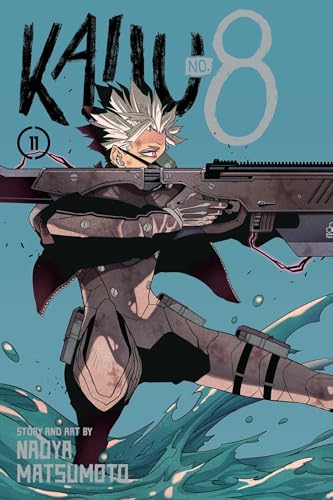 Manga cover featuring a spiky-haired character in tactical gear holding a rifle over water.