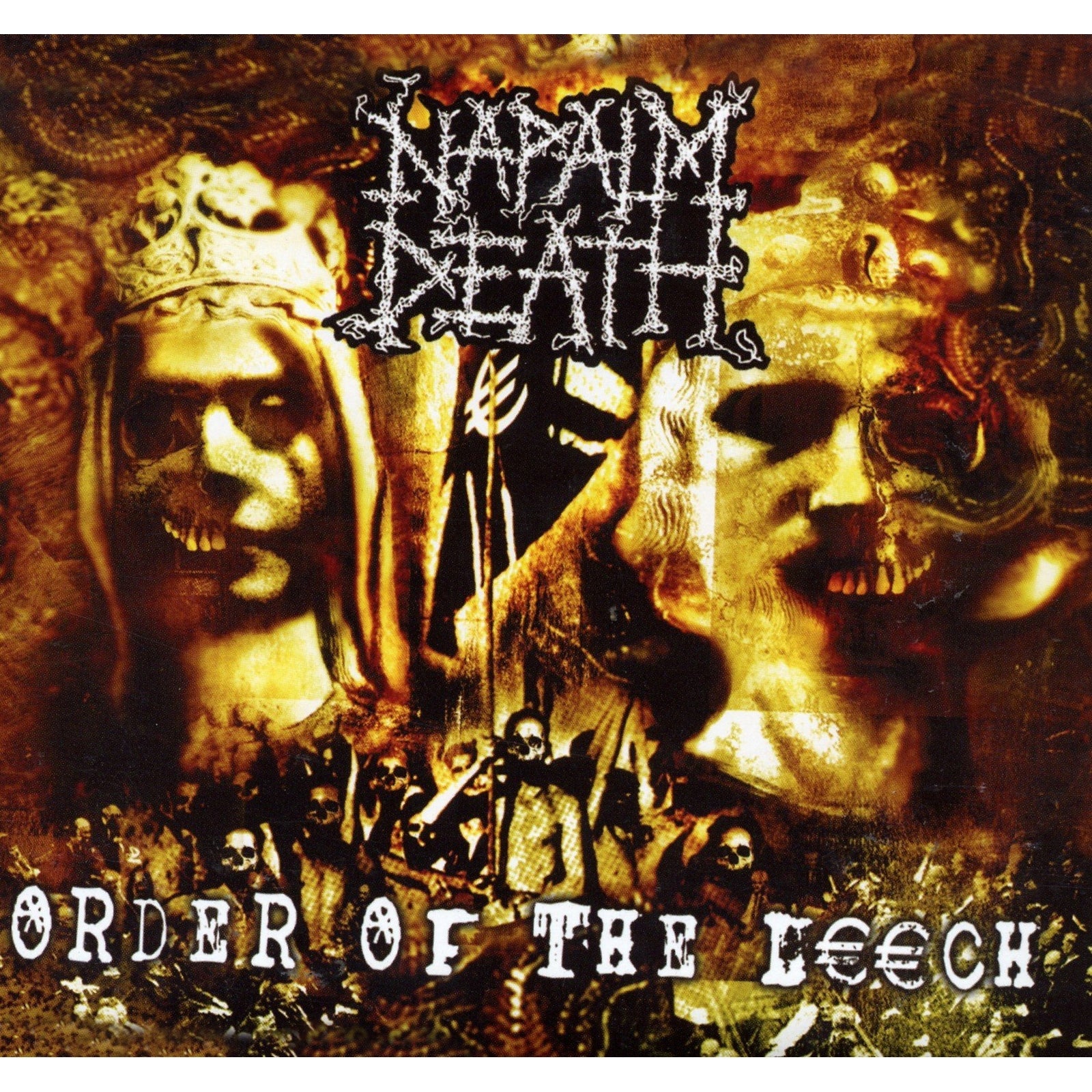 Album cover art featuring two skeletal figures in crowns with a dark, golden background.