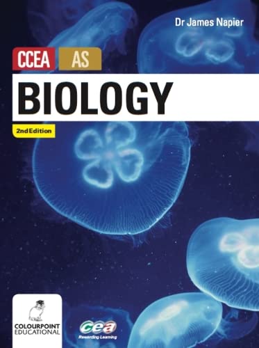 Textbook cover for CCEA AS Biology featuring glowing blue jellyfish on a dark background.