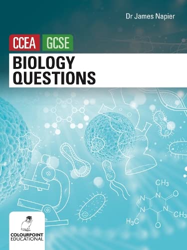 Book cover: "Biology Questions for CCEA GCSE" with science illustrations.