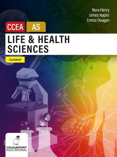 Textbook cover for CCEA AS Level Life & Health Sciences, with microscope.