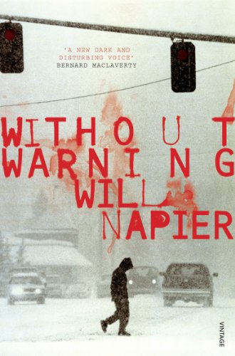 Book cover: "Without Warning" by Will Napier, snowy street scene.