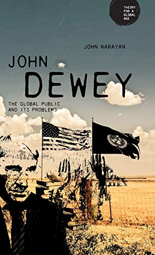 Book cover for "John Dewey" with flags and a faded portrait.