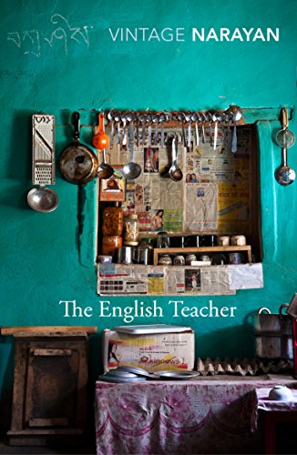 Book cover: "The English Teacher" with a teal wall and kitchen utensils.