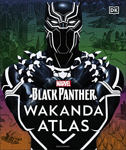Black Panther in suit, book cover with Wakandan cityscape background.