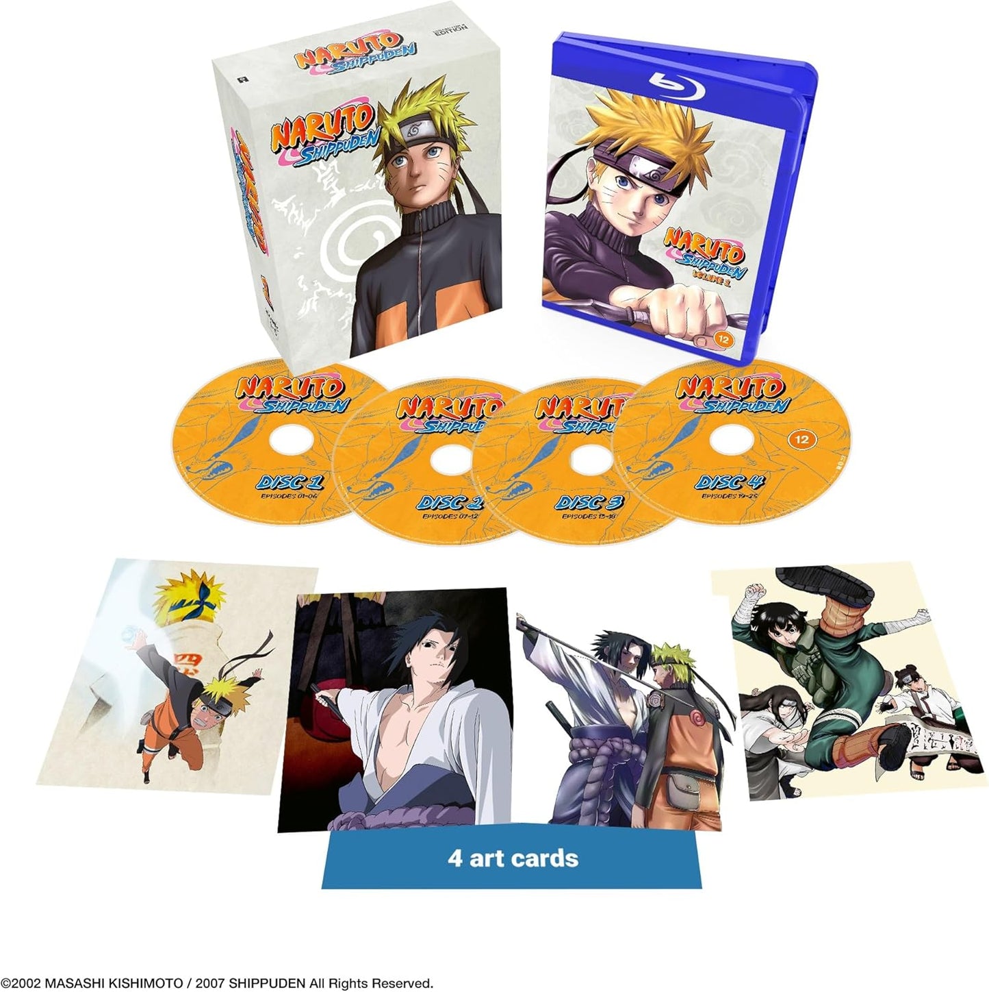 Naruto Shippuden Blu-ray collector’s edition with box, discs, and art cards.