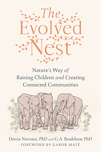 Book cover titled The Evolved Nest featuring an illustration of elephants in a herd.