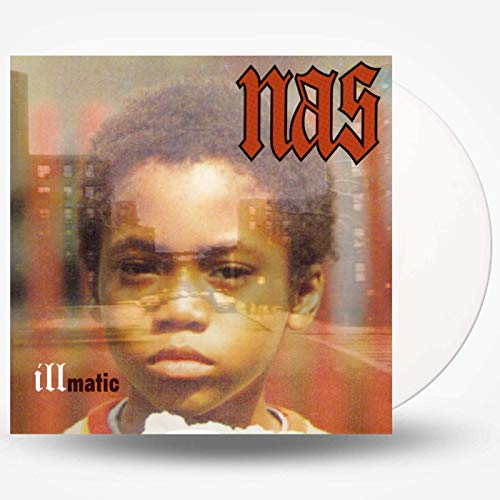 Nas Illmatic album cover featuring a young boy with a clear vinyl record behind.